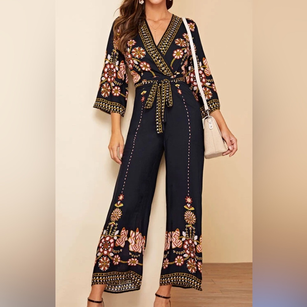 Floral Black Jumpsuit - Picture 2 of 7